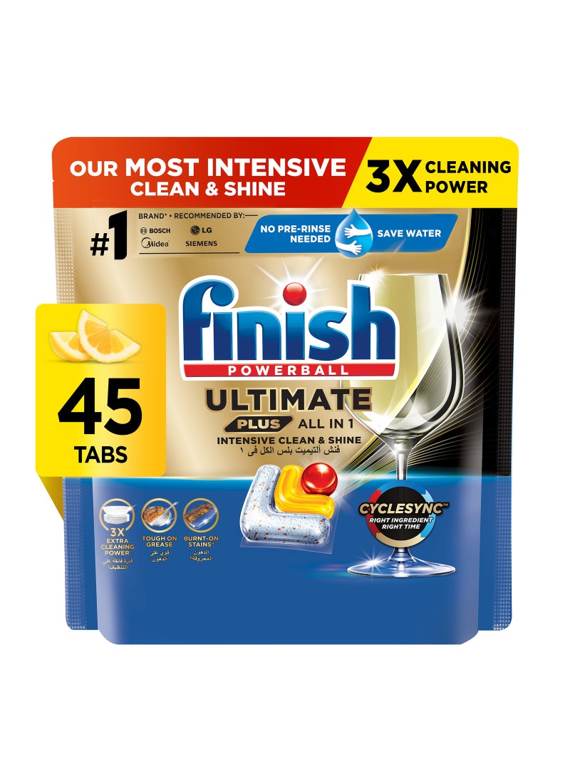 Finish Powerball Ultimate Plus Dishwasher Tablets Lemon Scent 45 Tabs - Image 1